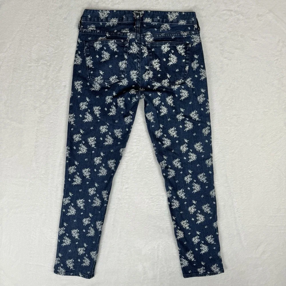 J.Crew Cropped Matchstick Jeans Size 25 Floral Print‎ Low Rise Retro Blue White